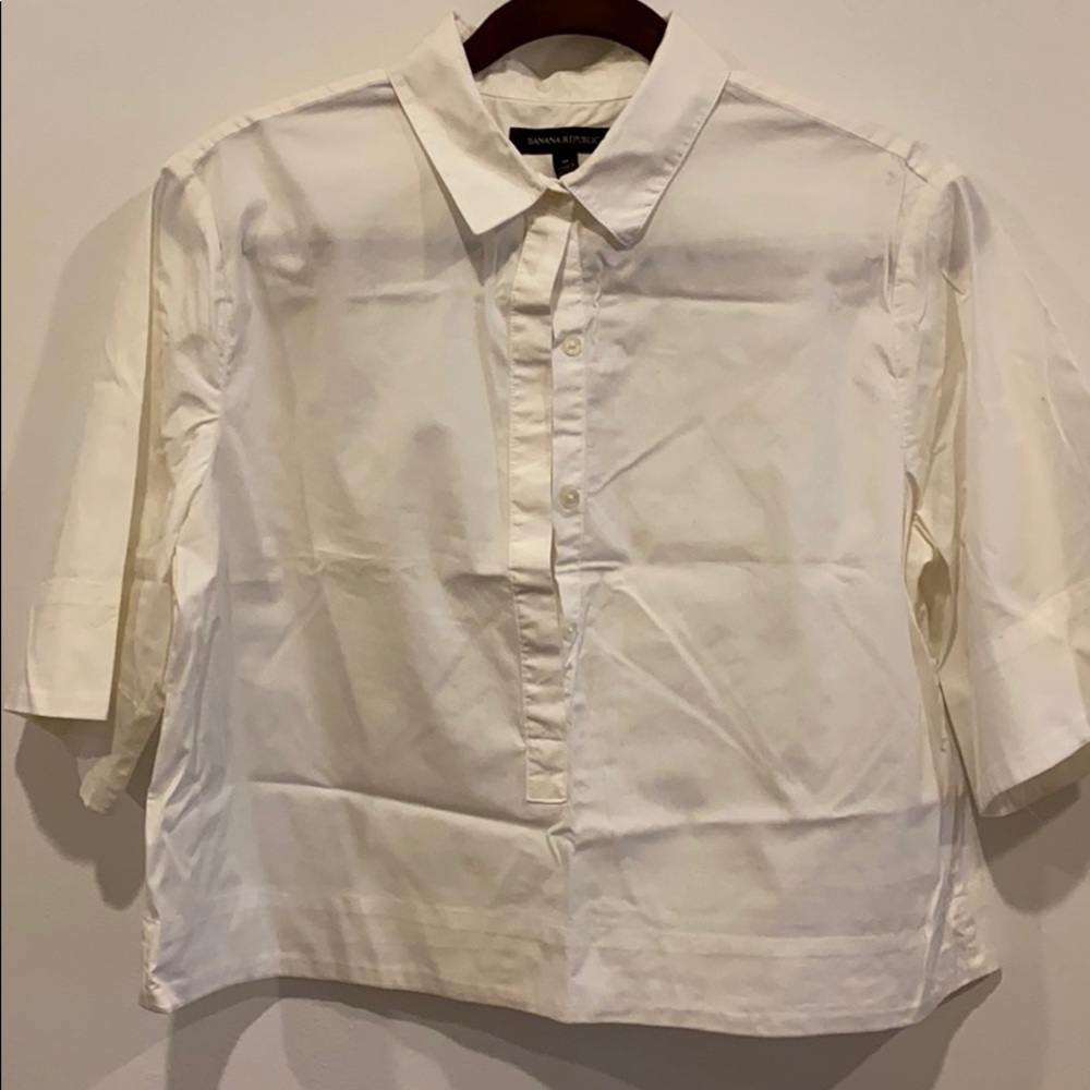 BR Cropped White Button Up Blouse